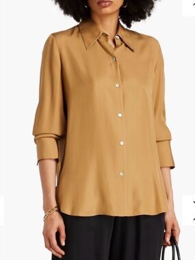 Vince silk blend button down shirt in Camel